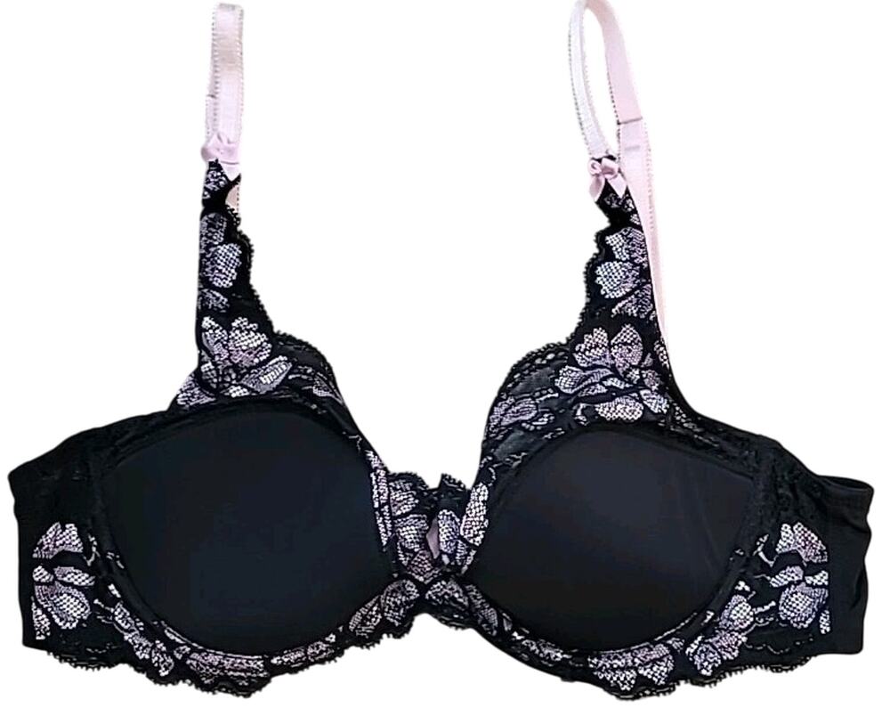 Adore Me Black Sweet Lilac Underwire Push Up Balconette Bra Sz 34C